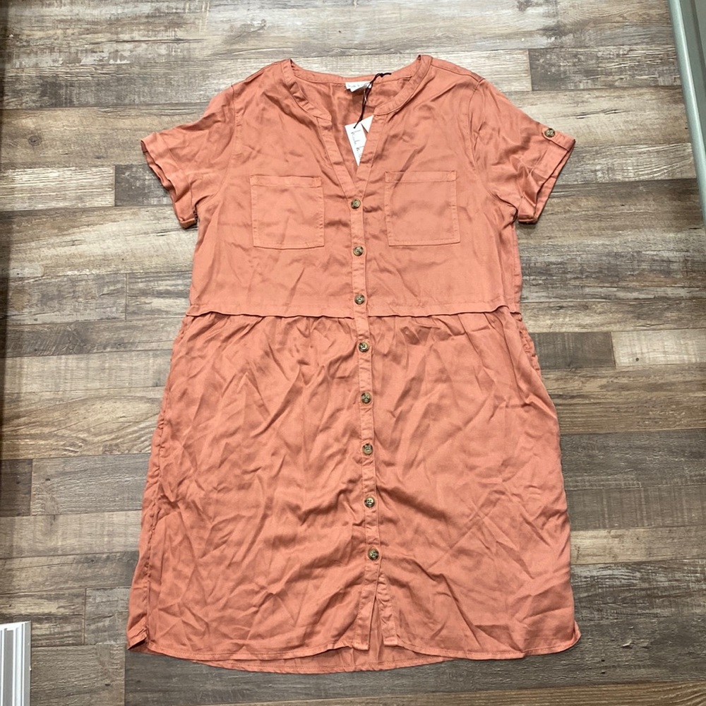 NWT • Nicole Miller • Salmon Button Front Dress